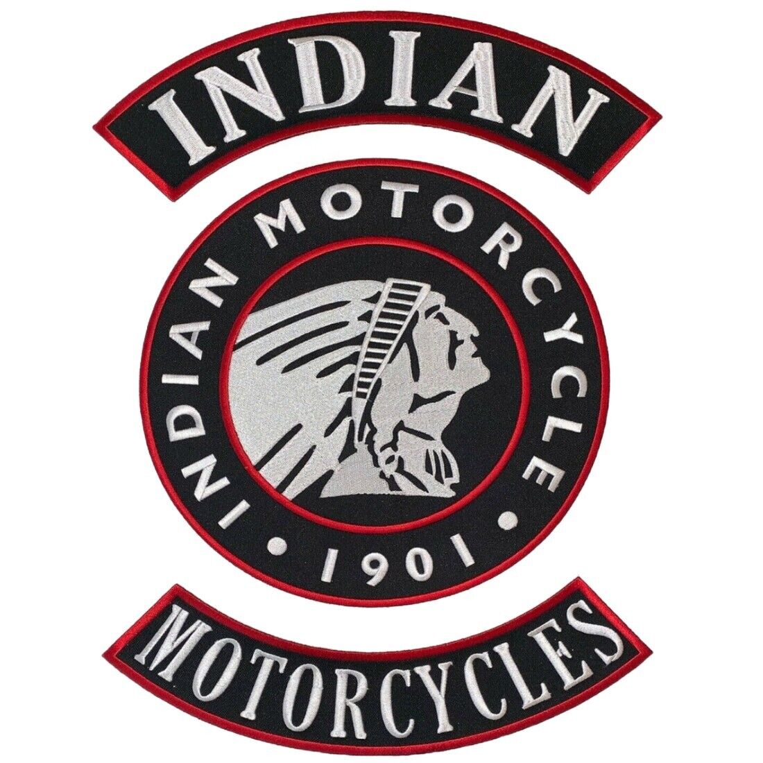 Indian Skull Motorcycle Jacket Vest Back Patch - 3pc Set Iron on Sew on