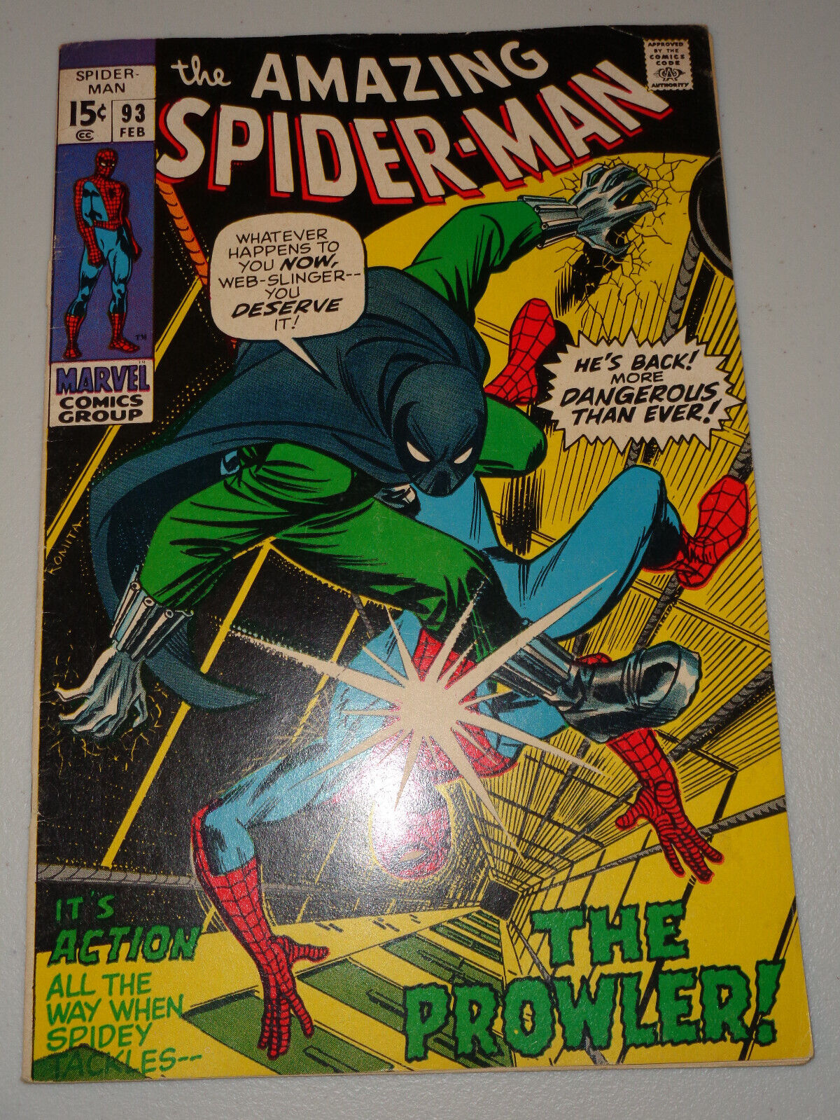 AMAZING SPIDER-MAN #93 (1971 ; Nice FN/VF to VF- Cond...But Has Top Staple Pull)