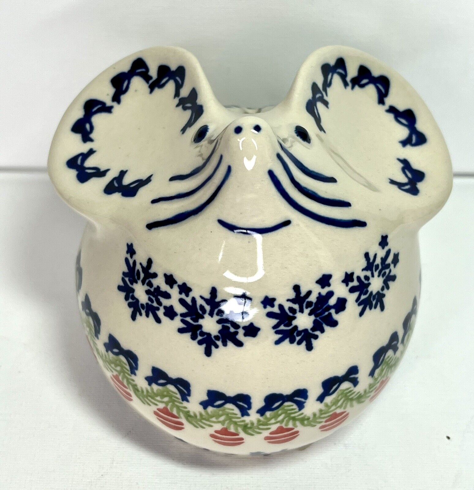 Bolesiawiec Polish Pottery Christmas Mouse Bank