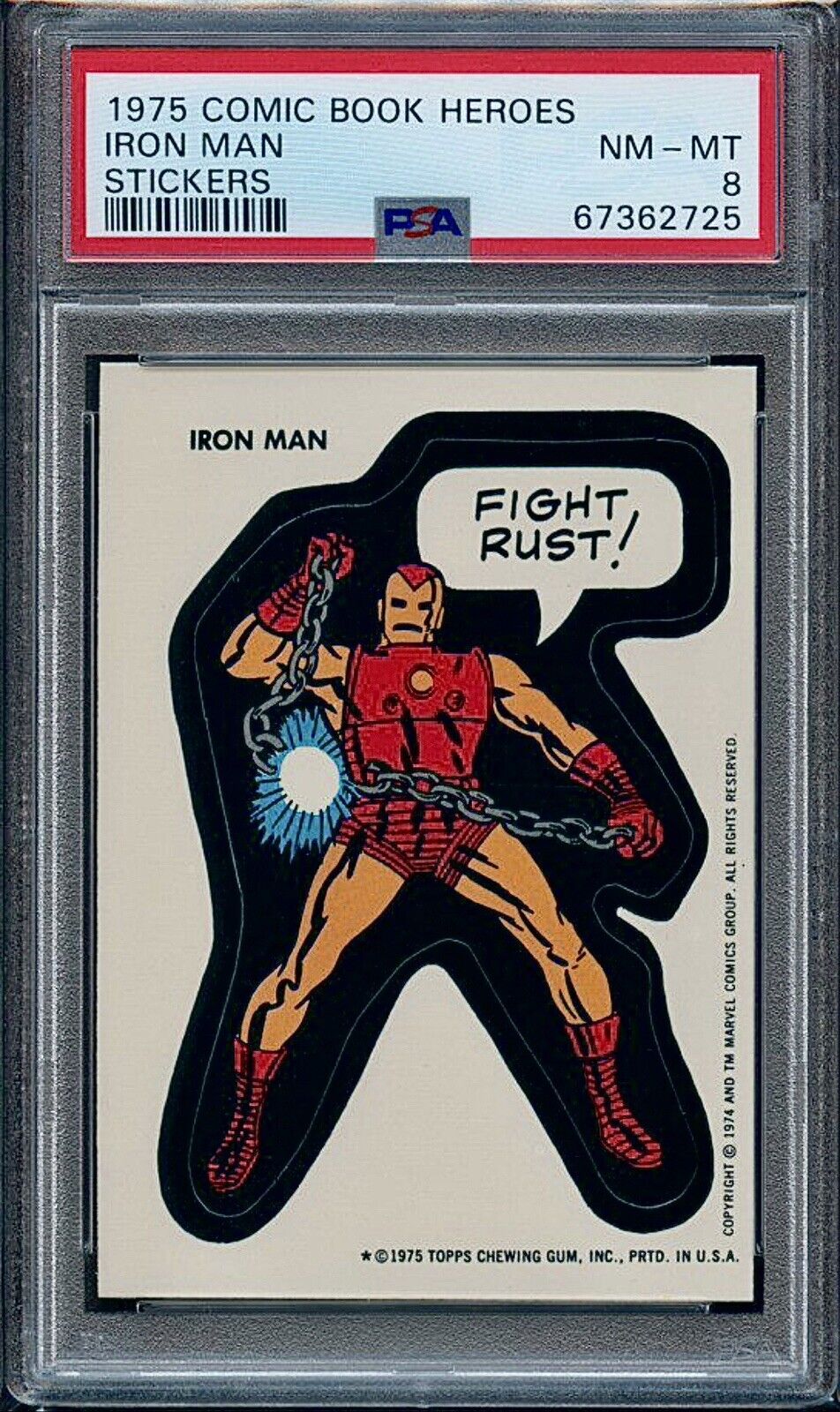 1975 Marvel Comic Book Heroes Stickers Iron Man PSA 8 🔥RARE🔥
