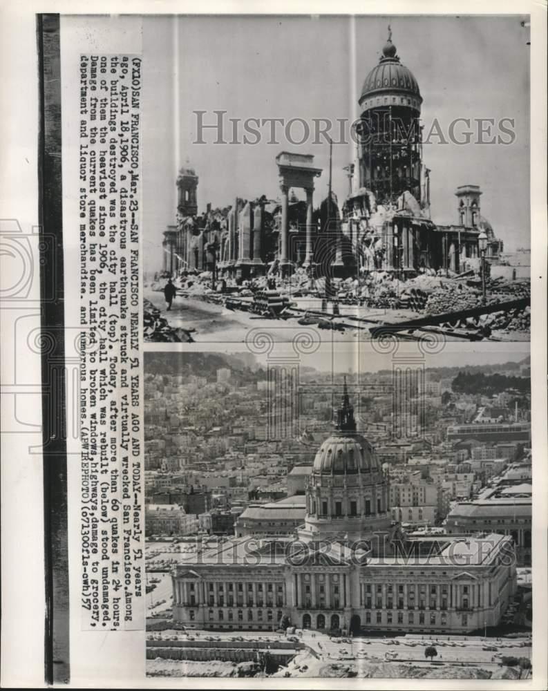 1957 Press Photo Aerial views of San Francisco city hall after 1906 earthquakes