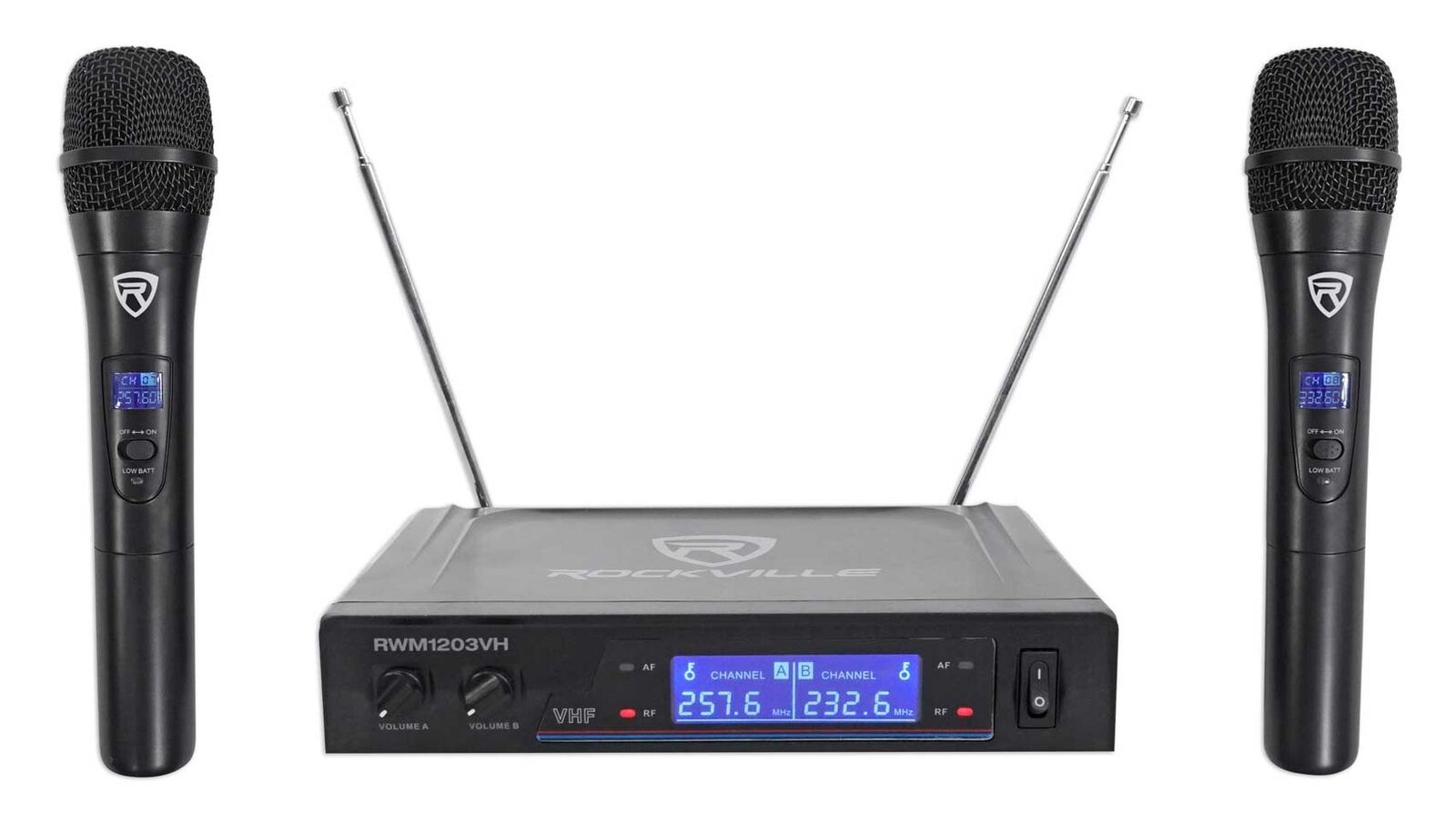 Rockville RWM1203VH VHF Wireless Dual HandHeld Microphone System/Digital Display
