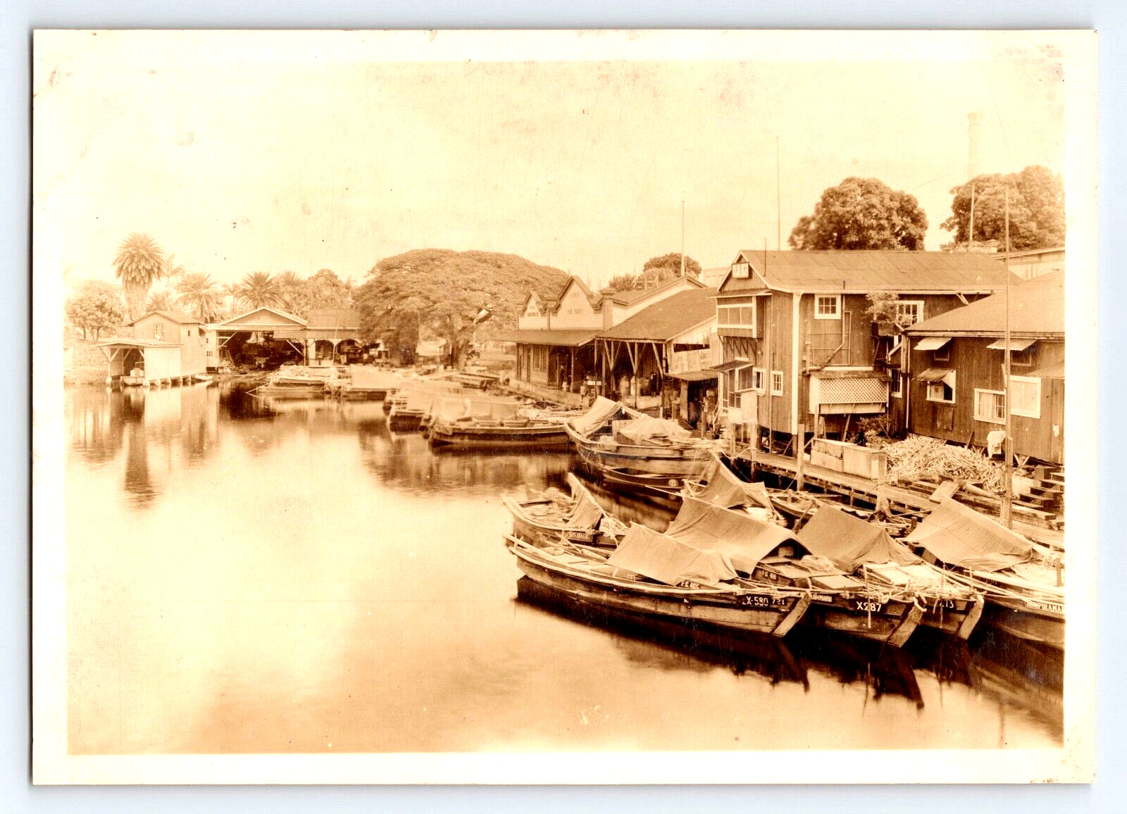 Vintage sepia photograph 5x7 inch Fishing Boats at unknown location