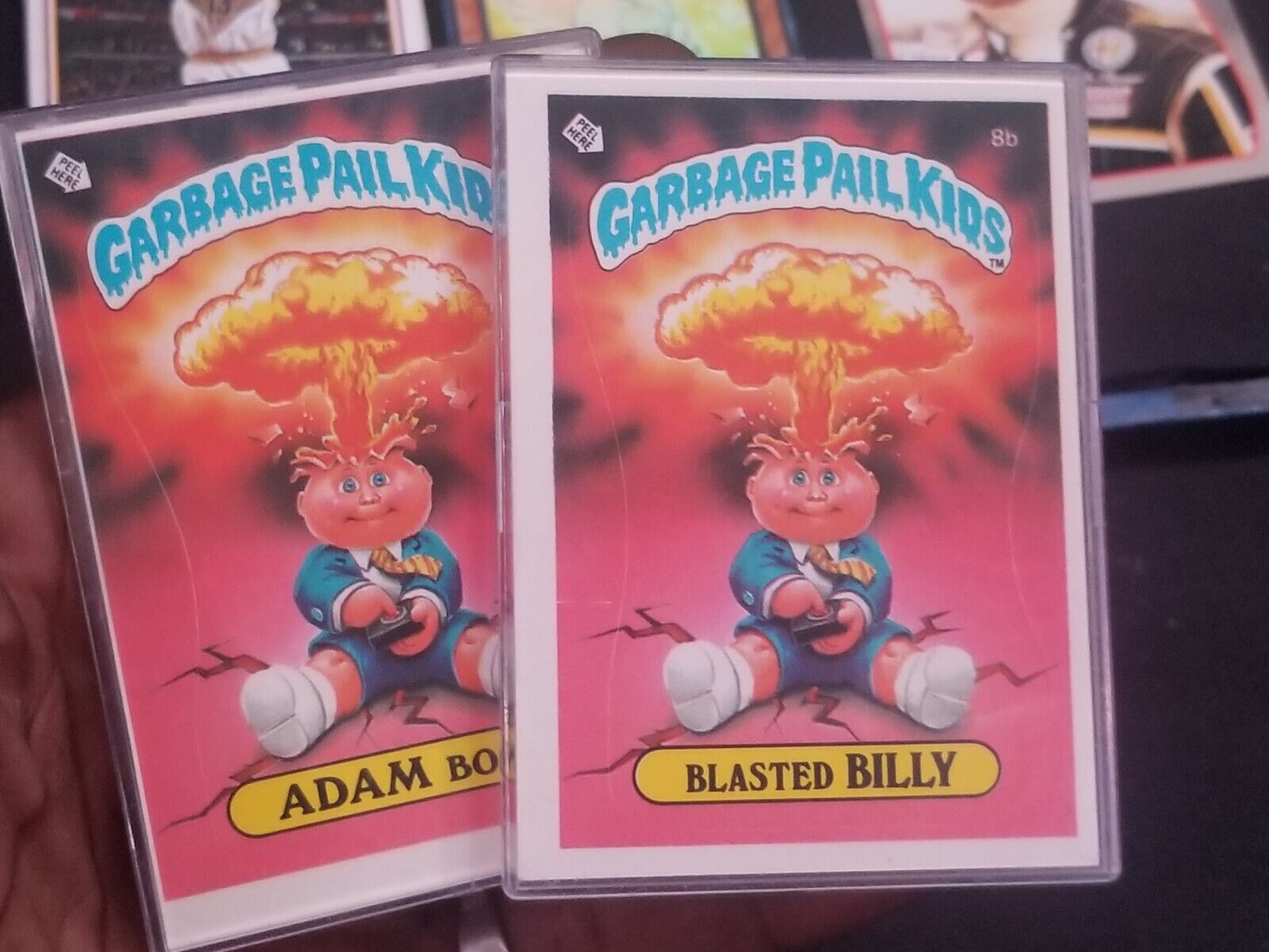 1985  Garbage Pail Kids Adam Bomb 8a & Blasted Billy 8b Matt Cheaters License.