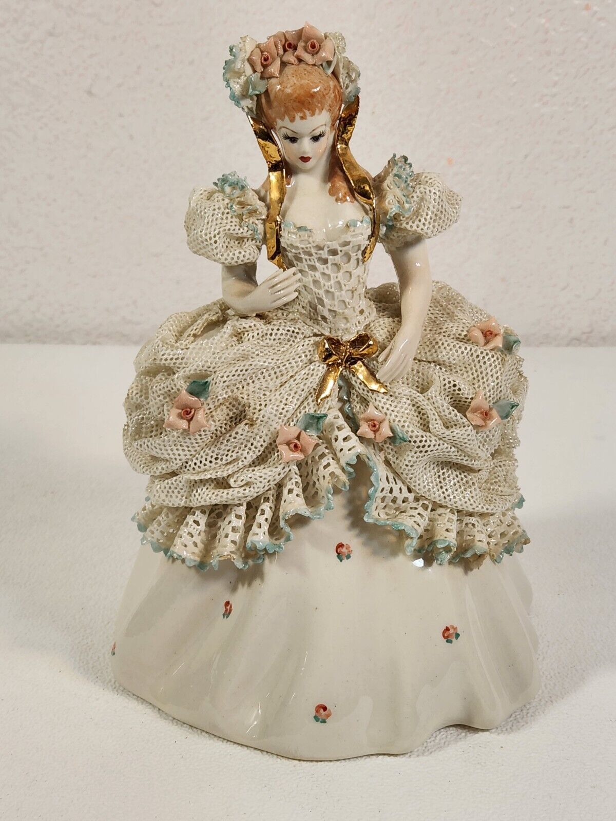 Dresden Porcelain Lace Dress Cinderella Ball Figure w/ Defect Fast Shipping
