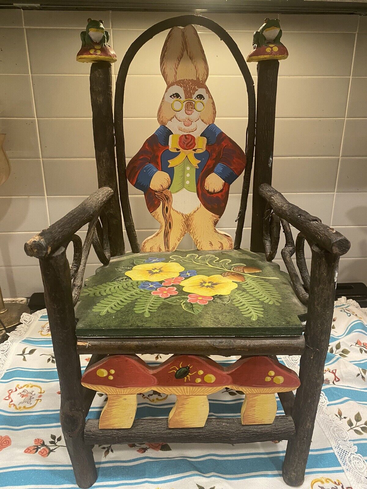 Vintage Hand painted Children/ Doll Easter Bunny Wooden Chair  Midwest Importers