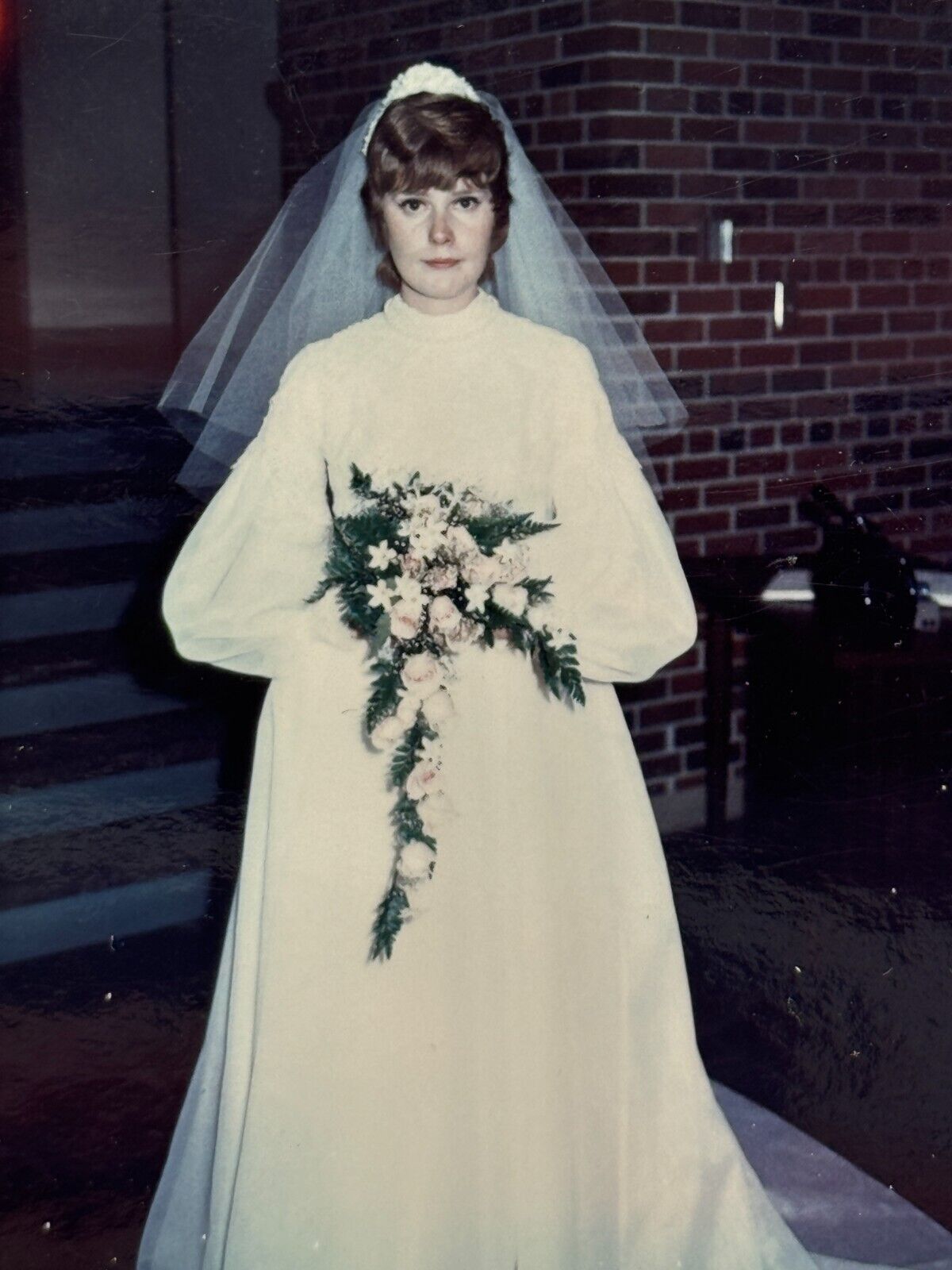 1Y Photograph Portrait Pretty Woman White Wedding Dress Flowers Polaroid 