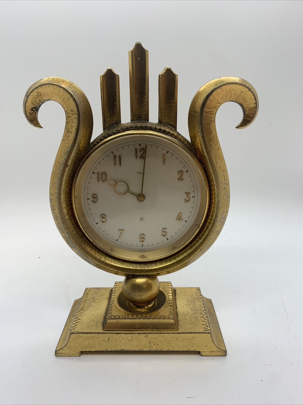 Fine Vintage Imhof Swiss Made 8 Day Desk Mantel Clock Rare Form Working