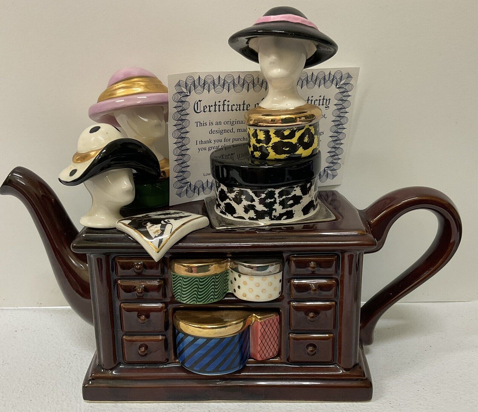 LARGE Limited Edition Signed Numbered Tony Carter Hat Box Shop Vogue Teapot NeW