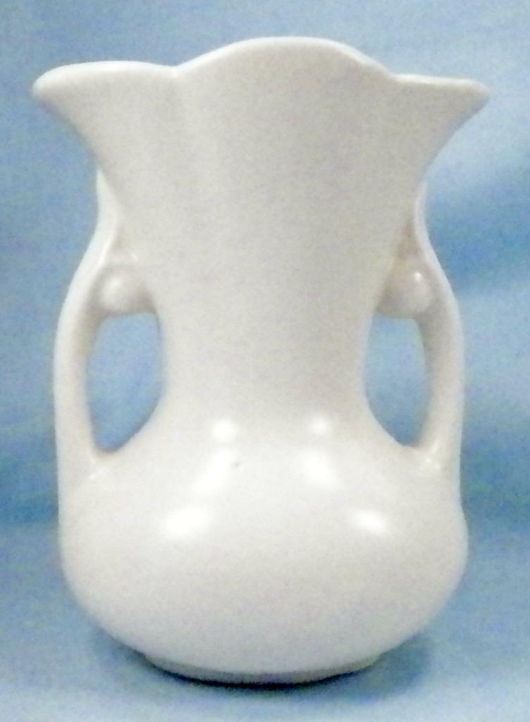 Shawnee Art Pottery Vase White Matte Handles Oval Small Vintage Retro