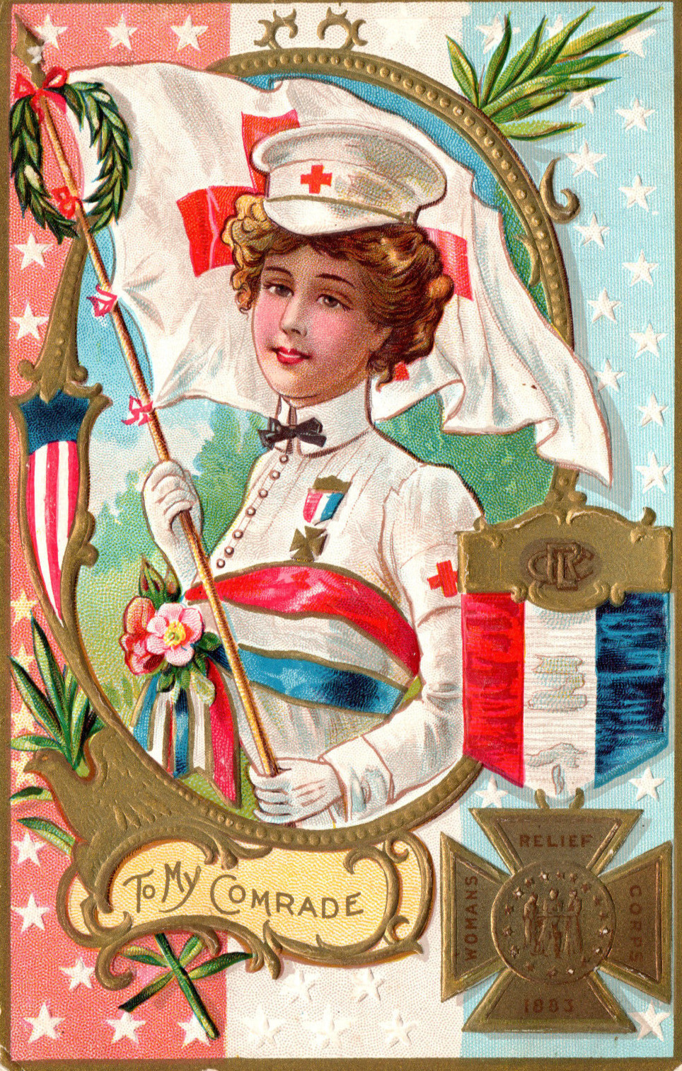 GAR Nurse Civil War Red Cross Grand Army Patriotic Postcard FCL