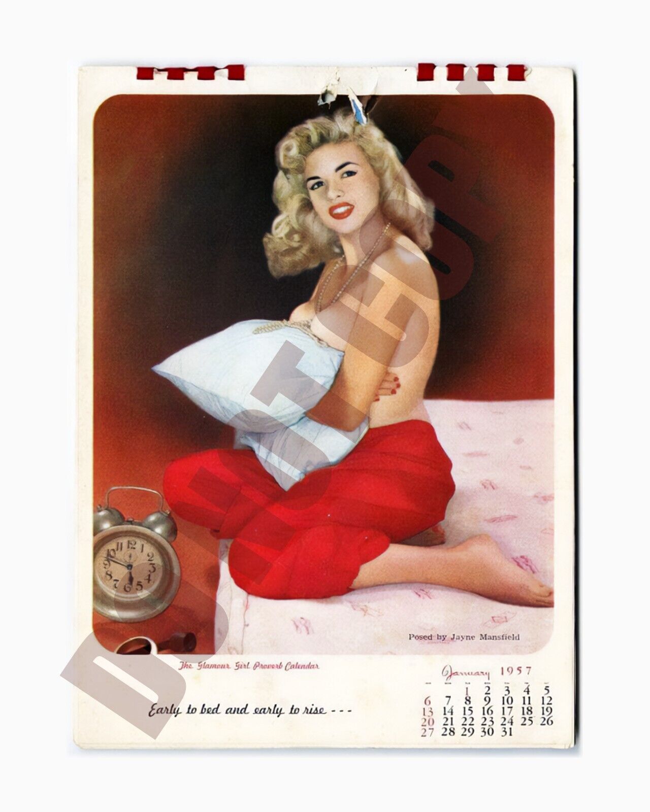 Januuary 1957 Glamour Girl Proverb Calender Jayne Mansfield 8x10 Photo