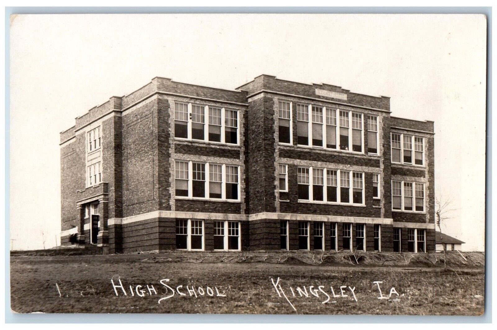 Kingsley Iowa IA Postcard RPPC Photo High School Building c1910\'s Antique