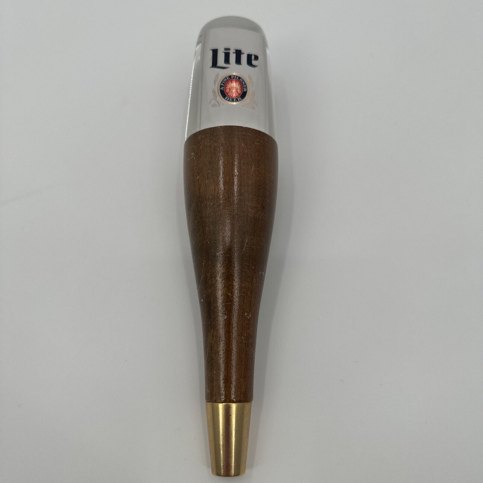 Very Rare Vintage MILLER LITE Wood and Acrylic Beer Tap Handle Pull Man Cave
