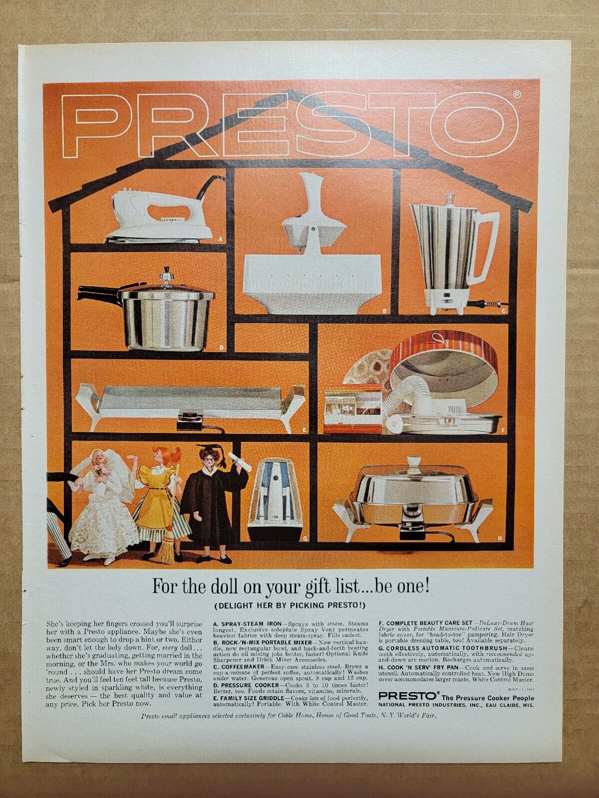 SEXIST Original Vintage 1960\'s 1964 Print Ad Presto Appliances Fingers Crossed