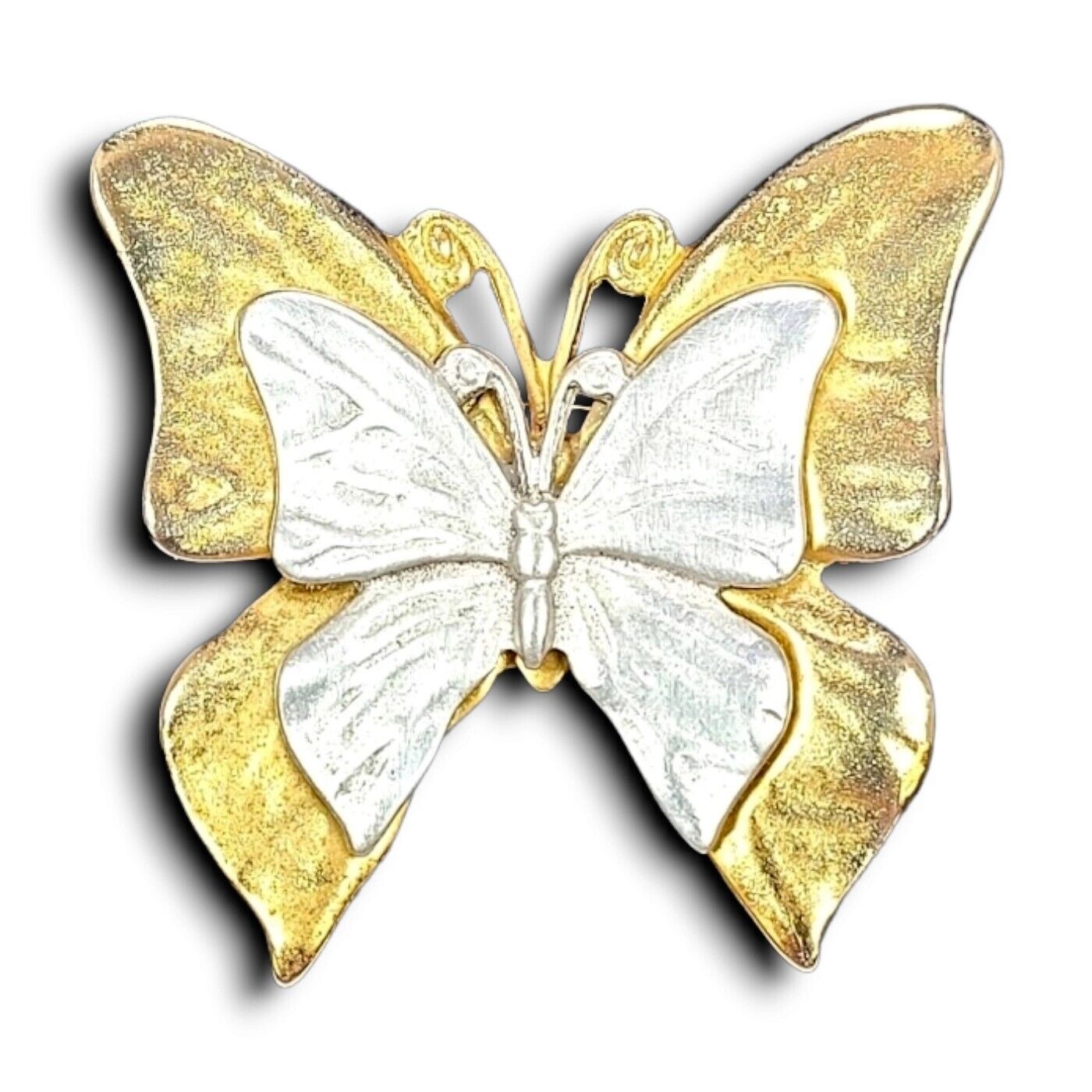 Premier Designs Butterfly Brooch Pin Two Toned Double Layer Vintage Marked PD