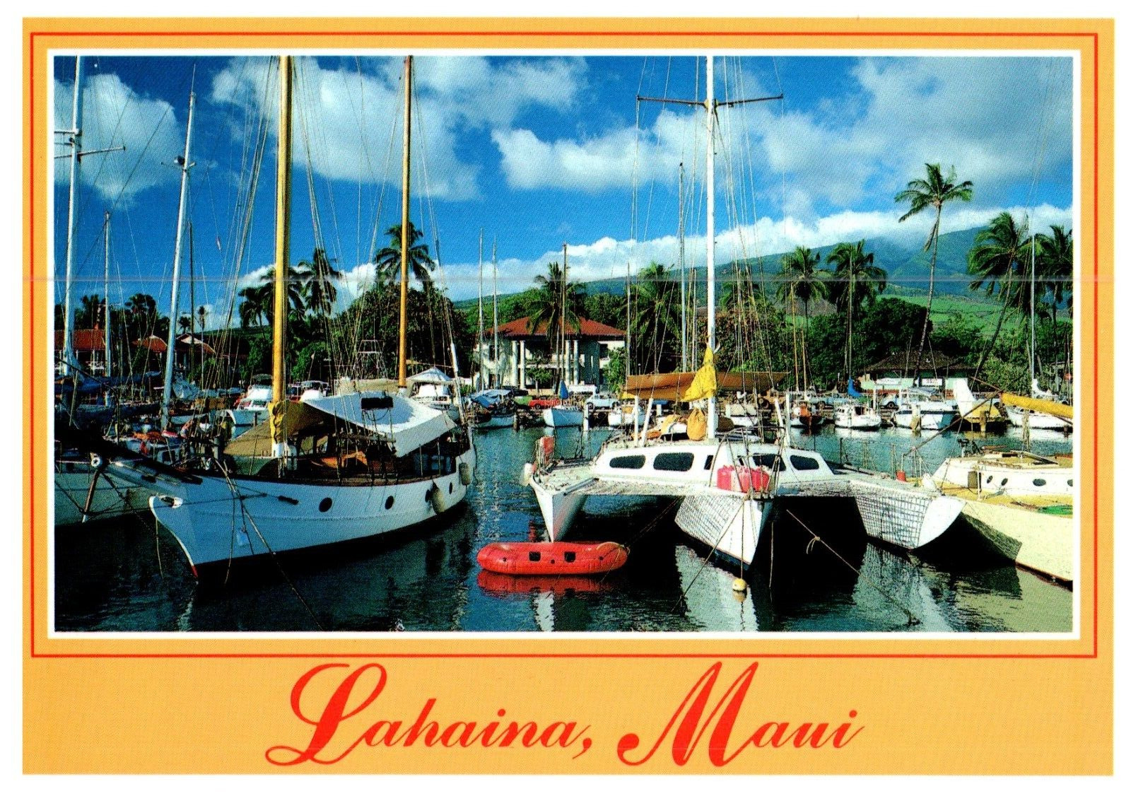 Postcard View Yacht Harbor Old Lahaina Town Whaling Port 1840-60s Maui HI Hawaii