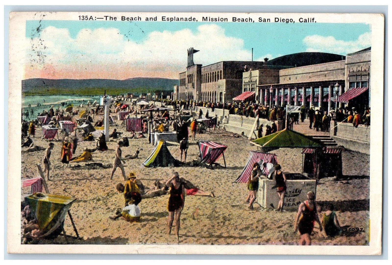 1927 The Beach and Esplanade Mission Beach San Diego California CA Postcard