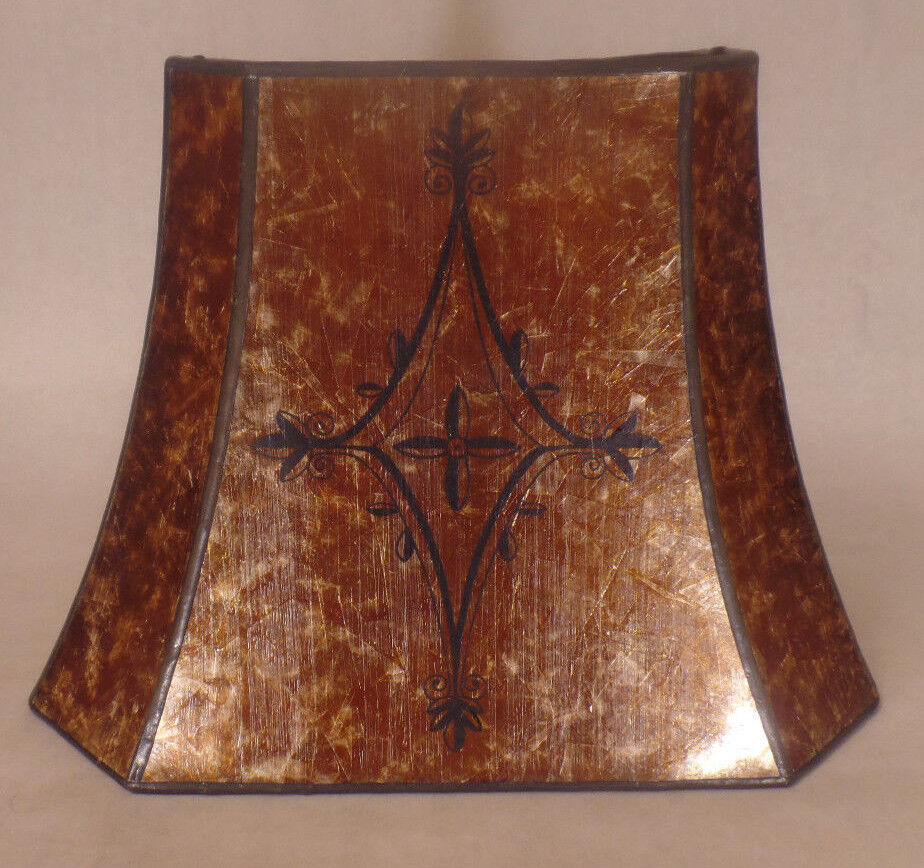 Decorated Antique Amber Cut Corner Copper Foil Frame Rectangle Mica Lamp Shade