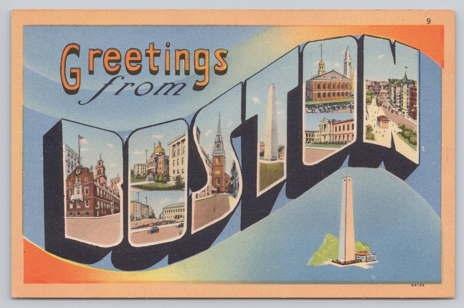 Boston Massachusetts, Large Letter Greetings, Vintage Postcard