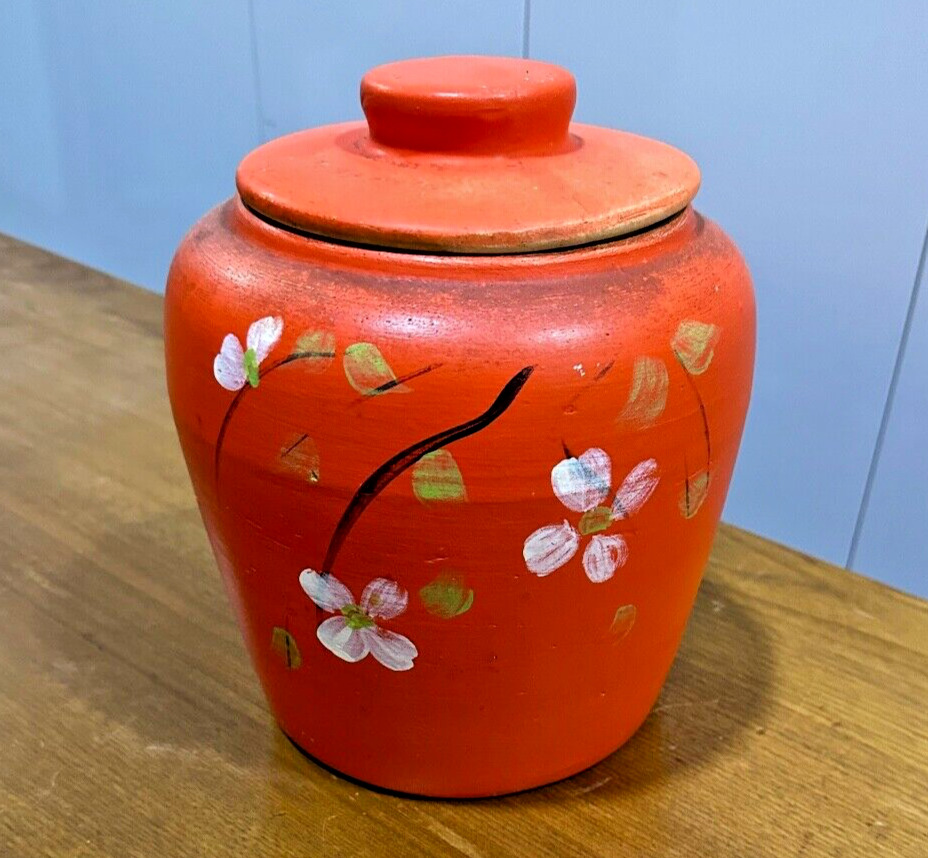 RETRO 1930s Stoneware Cookie Jar w Hand Painted Paperwhites RRP Co 9\