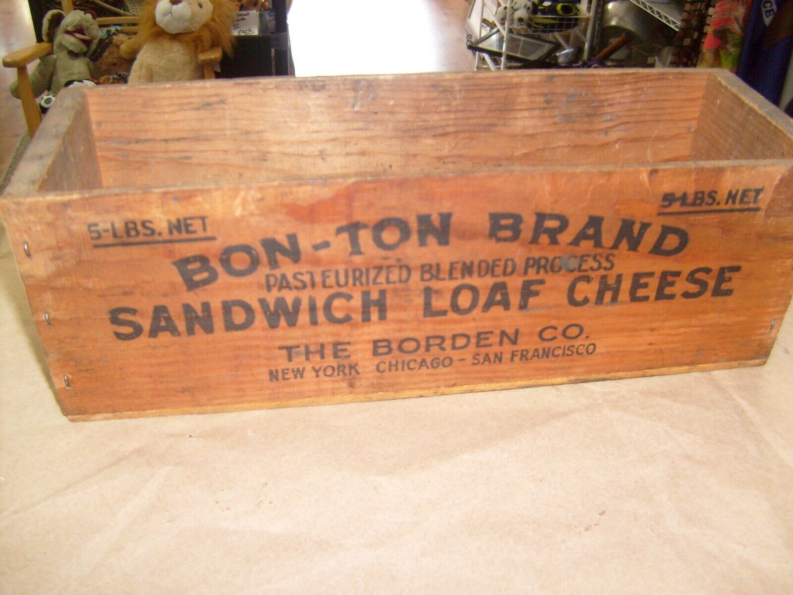 Rare Antique Borden's Wooden Box - BON-TON BRAND SANDWICH LOAF CHEESE 