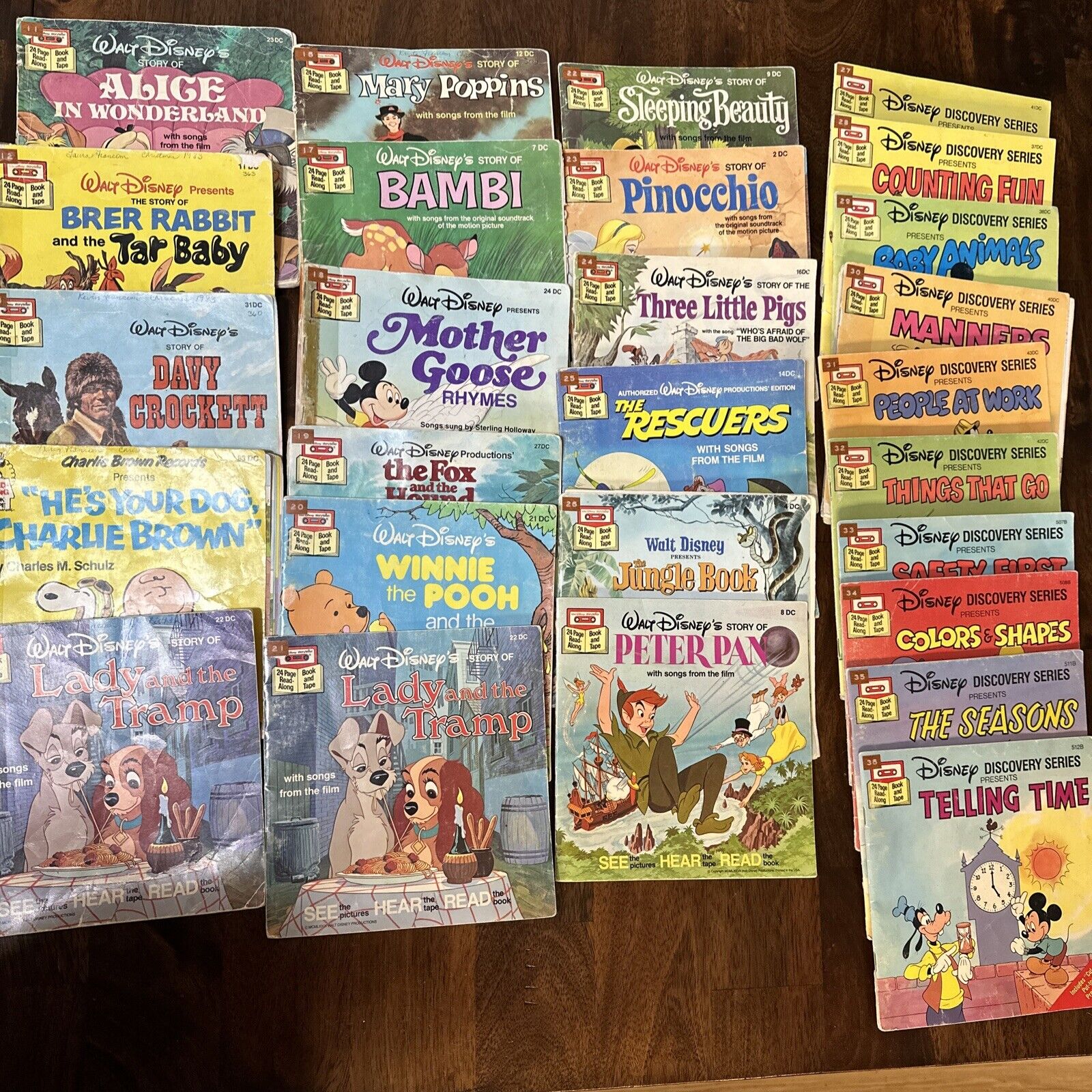 HUGE LOT Walt Disney Read-Along Book And Cassette Tape and Discovery Series Set