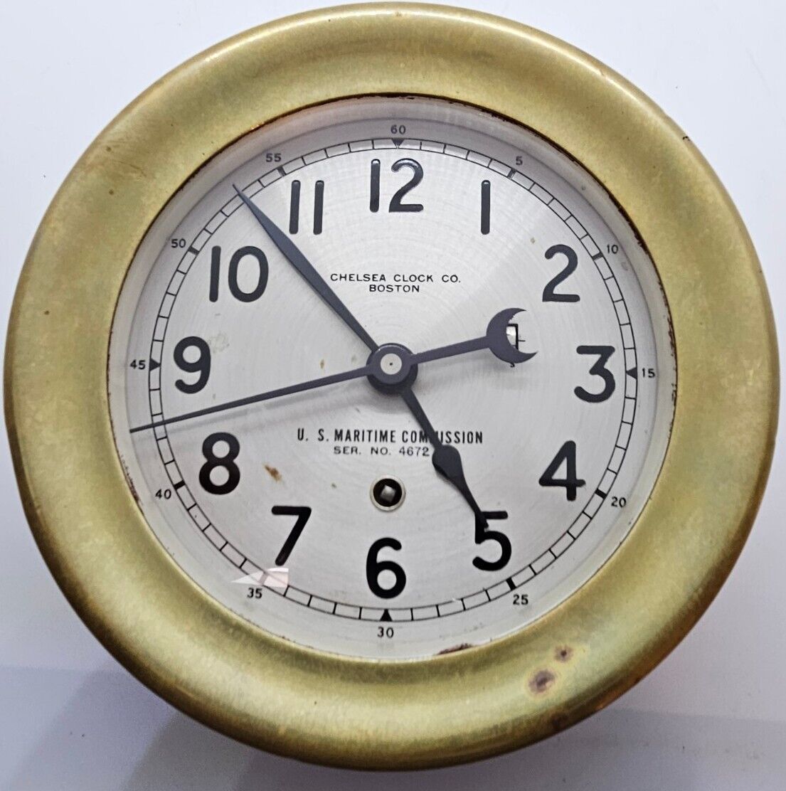Antique 1942 CHELSEA WWII U.S. Military Nautical Brass Porthole Ship Clock