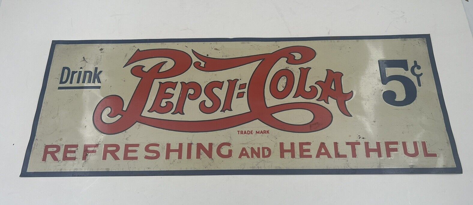 Vintage Pepsi Sign Double Dot 1910s Tin Painted 100% Authentic