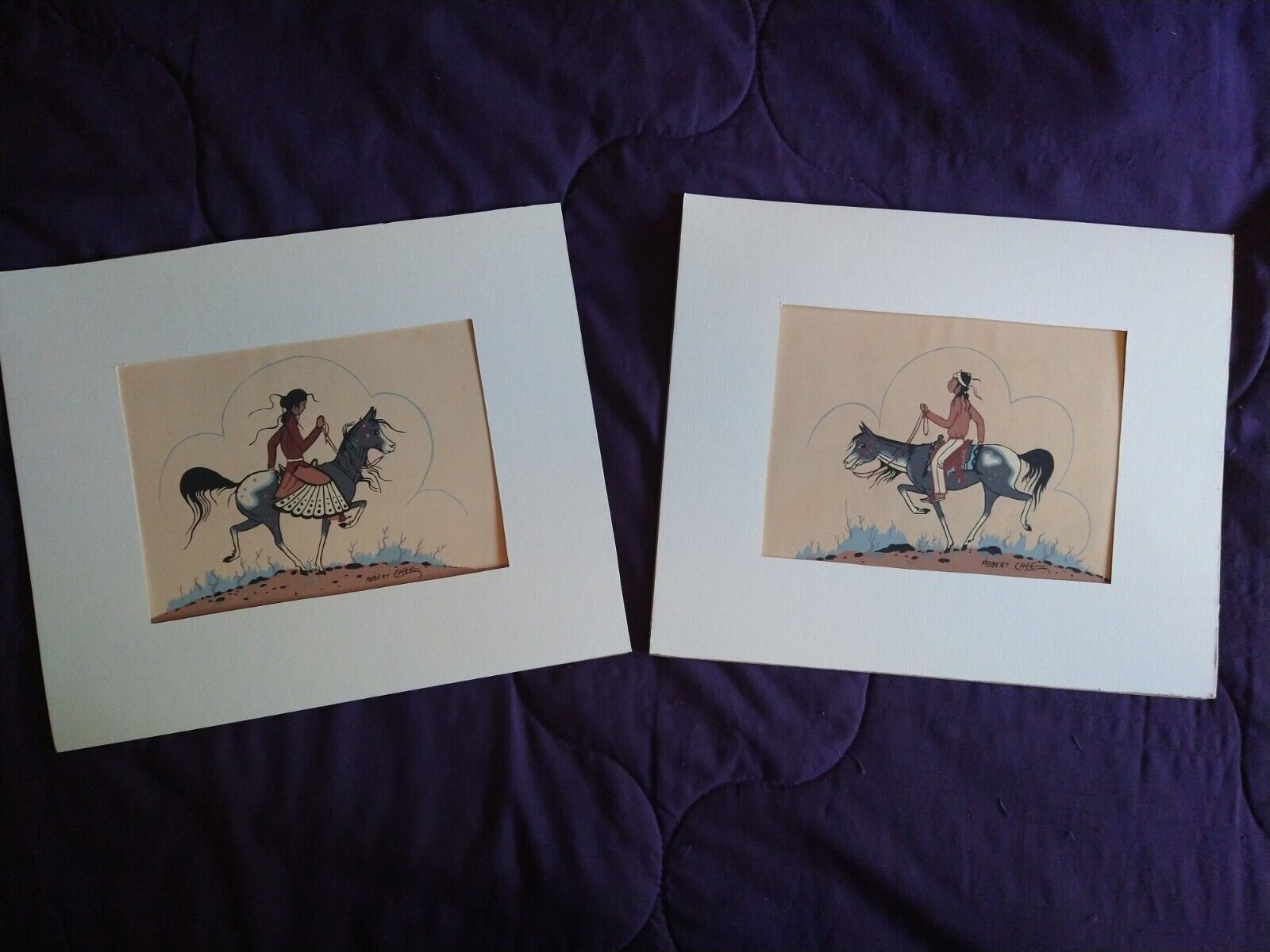 Robert Chee Silkscreen Pictures Including Navajo Boy On Horse And Navajo Girl On