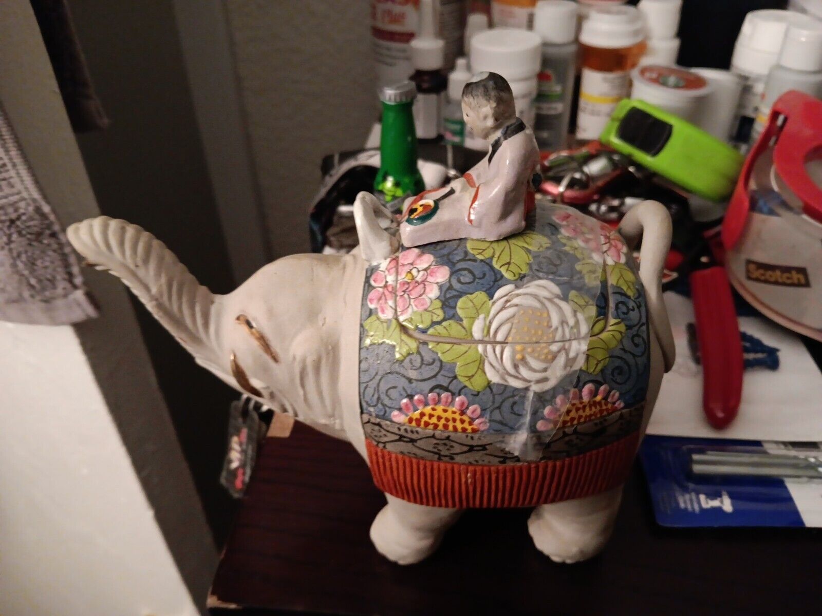 Japanese Antique Banko-yaki Tea Pot or Ornament Man on Elephant