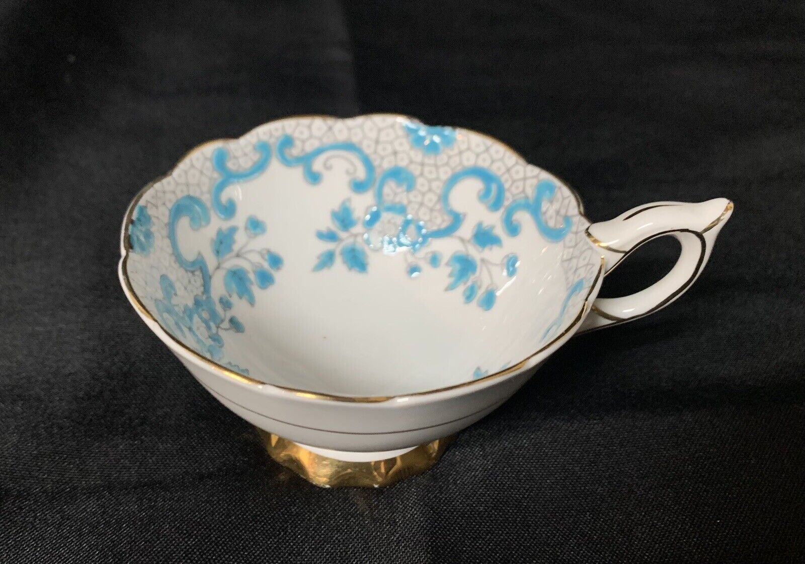 Royal Stafford Guaranteed English Bone China Aqua Floral Gold Tea Cup England