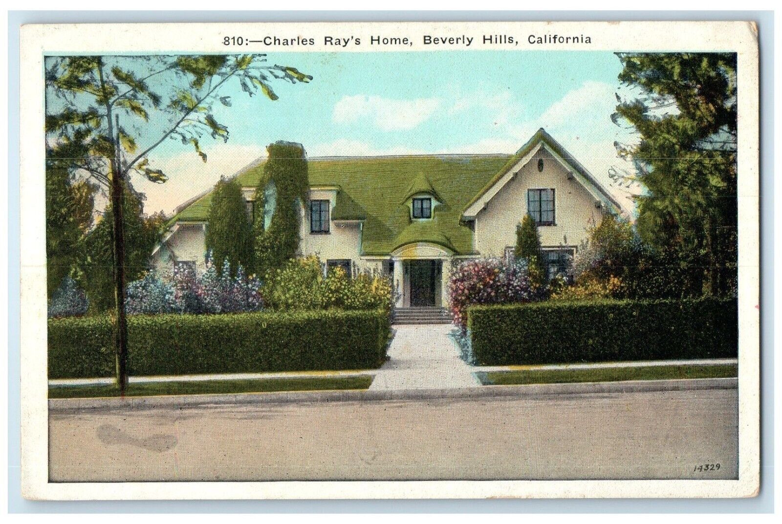 1920 Entrance View Charles Ray Home Beverly Hills California CA Vintage Postcard