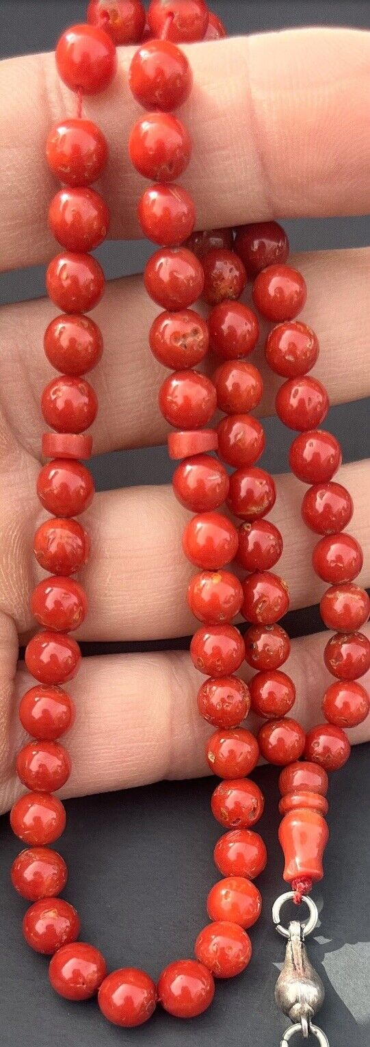 Natural Antique Italy Coral, Prayer Beads, Rosary Yusr Tesbih Masbaha