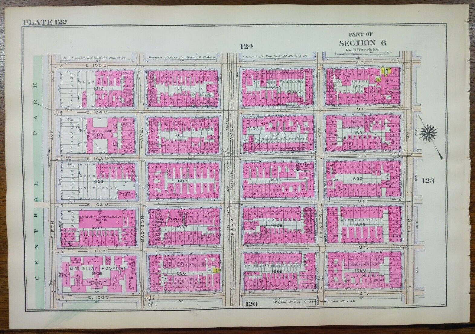 1916 MOUNT SINAI HOSPITAL CENTRAL PARK MANHATTAN NEW YORK CITY NY Street Map 