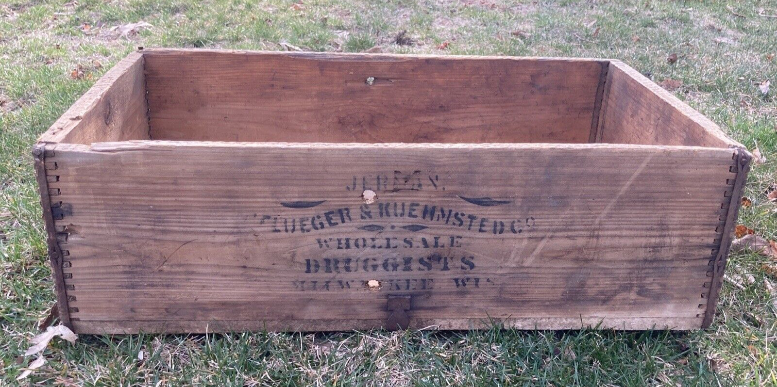 Old Wood Box Crate Jerman Pflueger & Kuehmsted Druggist Advertising Milwaukee Wi