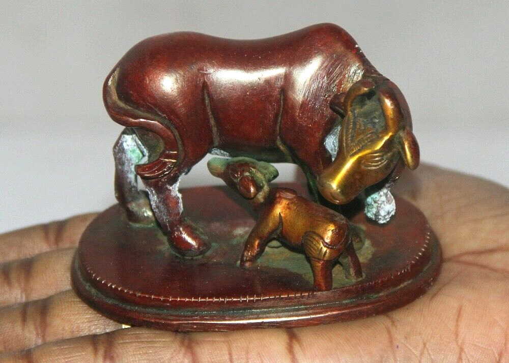 1930'S Old Unique Brass Cow Figurine Handcrafted Paper Weight, Rich Patina 9385