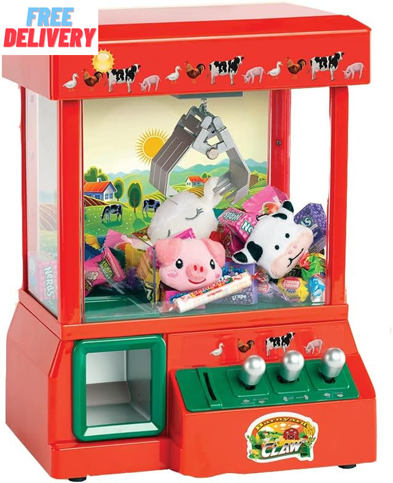 Electronic Arcade Claw Machine Mini Candy Prize Dispenser Game with 4 Plush Toys