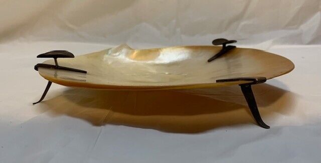 Large Vtg Trench Art Ashtray Mother of Pearl Sea Shell FLAWLESS