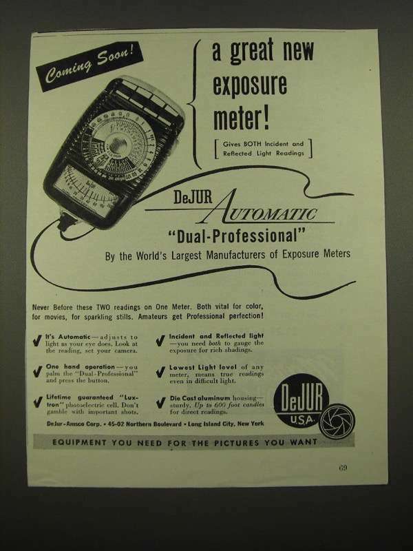 1947 DeJur Automatic Dual-Professional Exposure Meter Ad