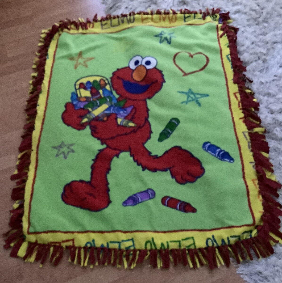 ELMO Muppets Sesame Street Child Handfringed fleece blanket clean,soft, 55”x44”