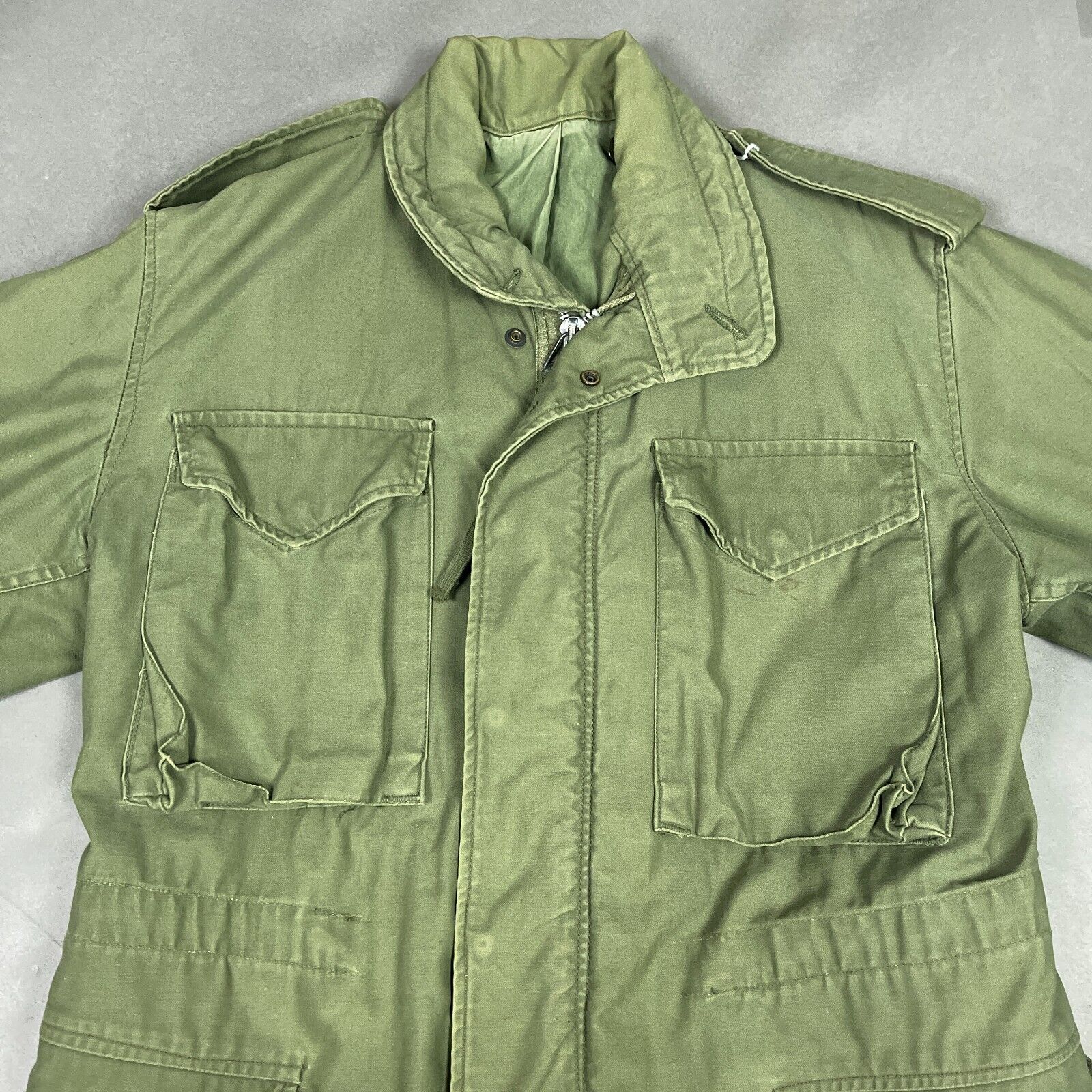US Military Jacket Mens Small Green Field Coat Sateen OG 107 Vietnam Hooded 1970