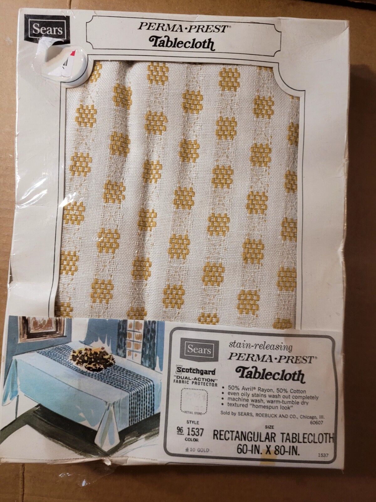 NOS Vintage Sears Perma Prest Tablecloth 60 X 80  Rectangle Gold Textured 