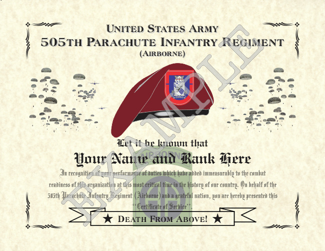 505th Parachute Infantry Regiment (A) Personalized Art Print 8.5 x 11 (JUMP)