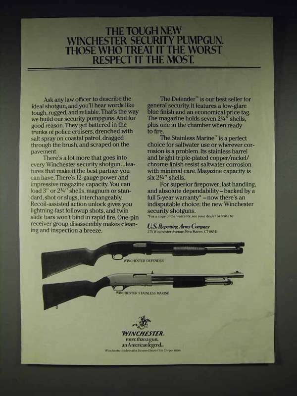 1982 Winchester Defender, Stainless Marine Shotgun Ad