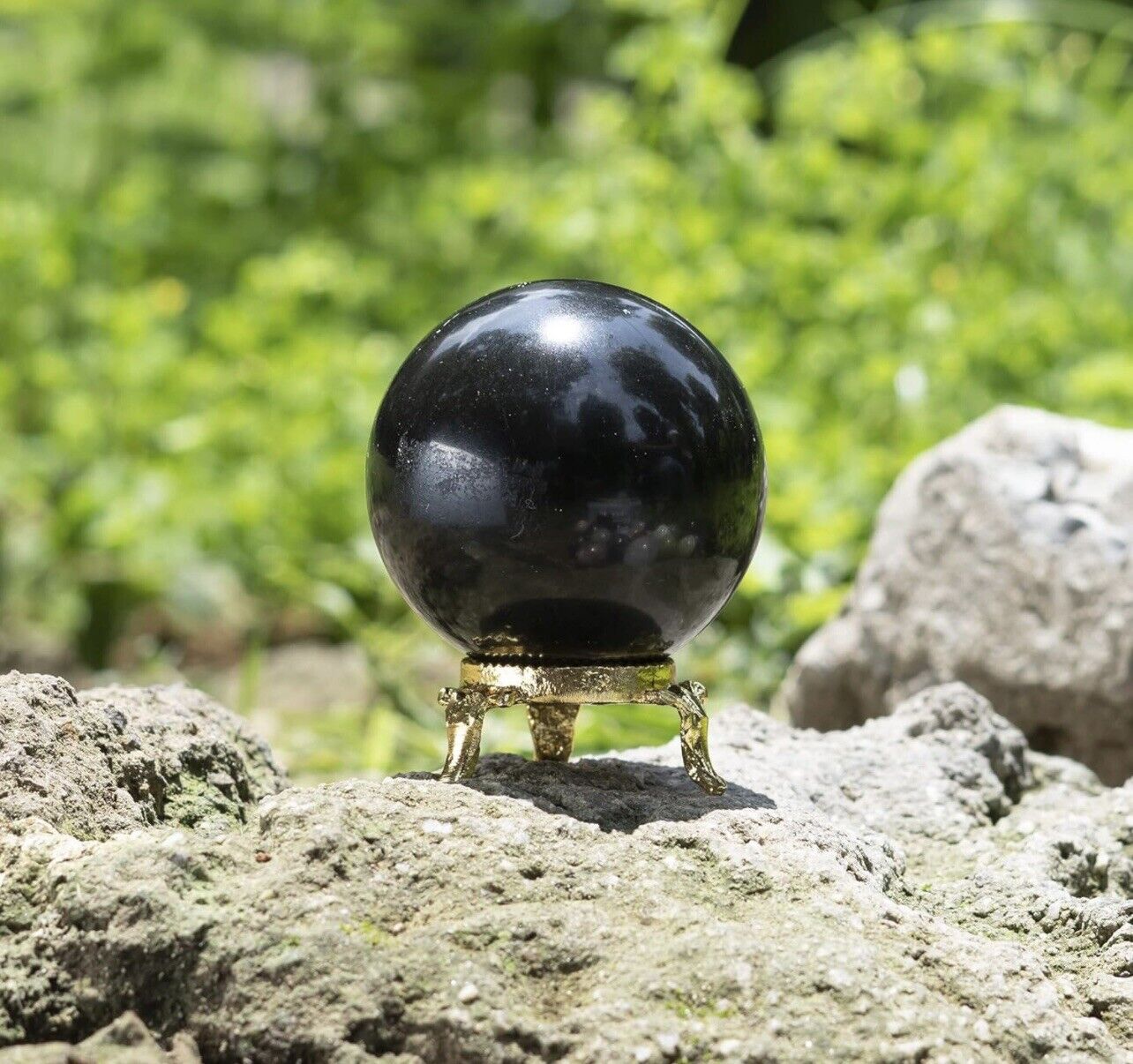 35mm Black Tourmaline Sphere Ball Crystal Reiki Healing For Meditation + Stand