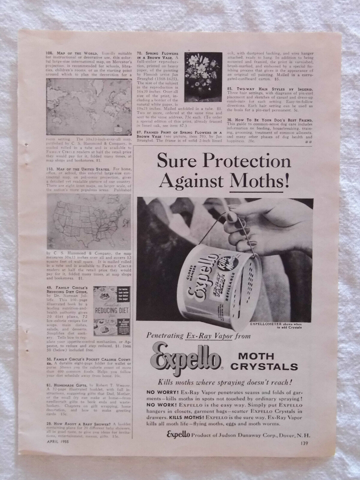 1955 Magazine Advertisement Page Expello Moth Crystals Ex-Ray Vapor Vintage Ad