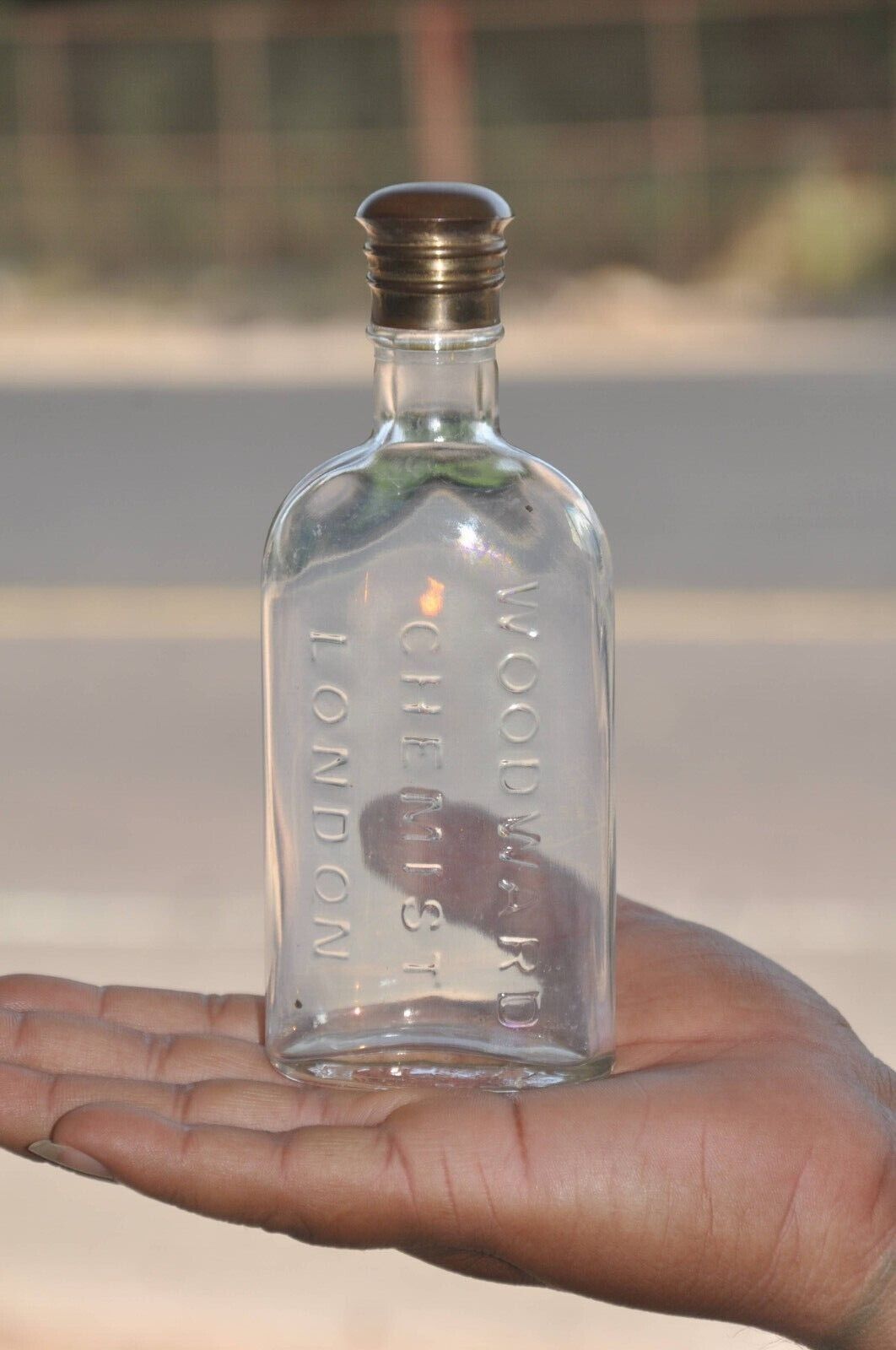 Vintage Woodward Chemist Ad Unique Shape Glass Bottle, London