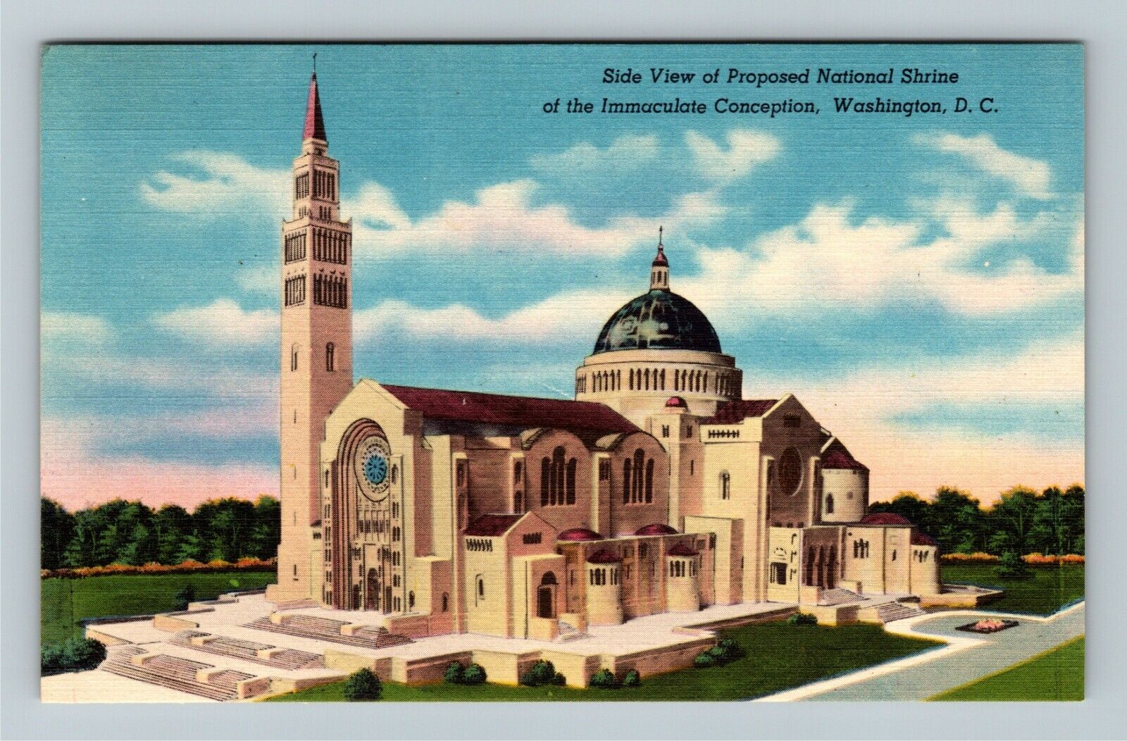 Washington DC-Side View Proposed National Shrine, Vintage Postcard