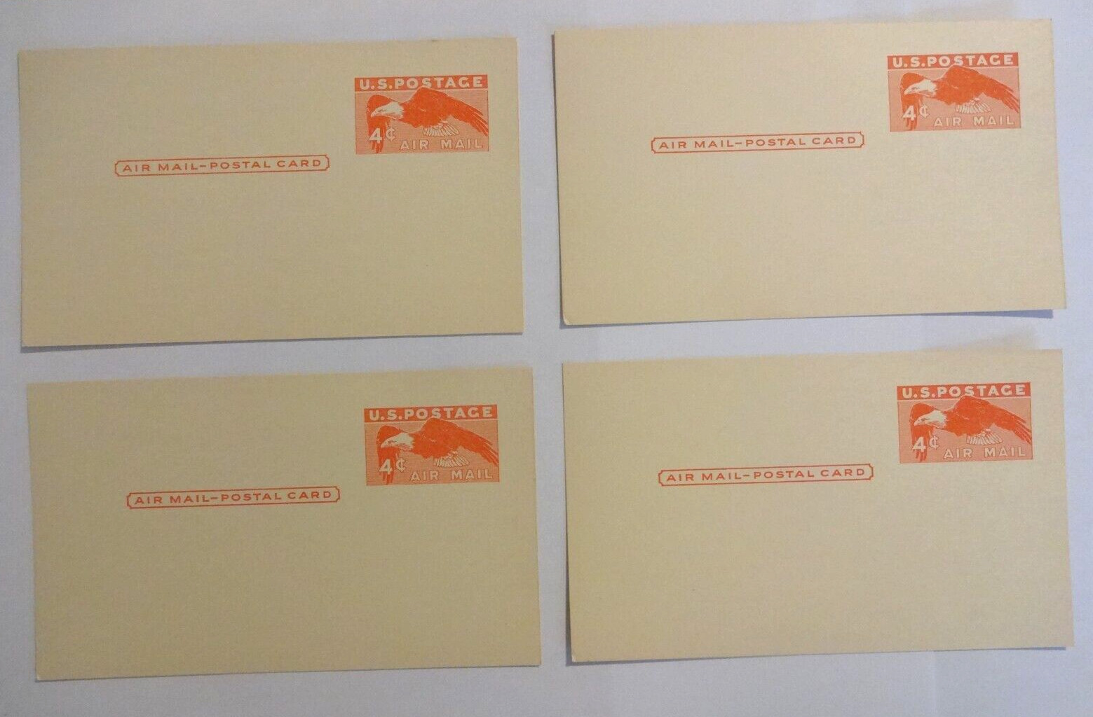 Lot of 4, U.S. Scott # UXC 1 1949 4c Eagle, red orange Mint Postal Card